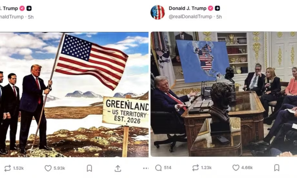 Trump publica imagens de IA com bandeira dos EUA fincada na Groenlândia