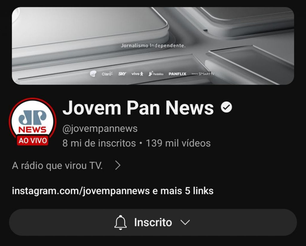 Jovem Pan News chega a 8 milhões de inscritos no Youtube 
